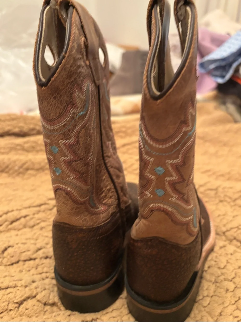 Old West BSC 1819 kids unisex Western Cowboy Boots w/ Blue Stitching 8.5